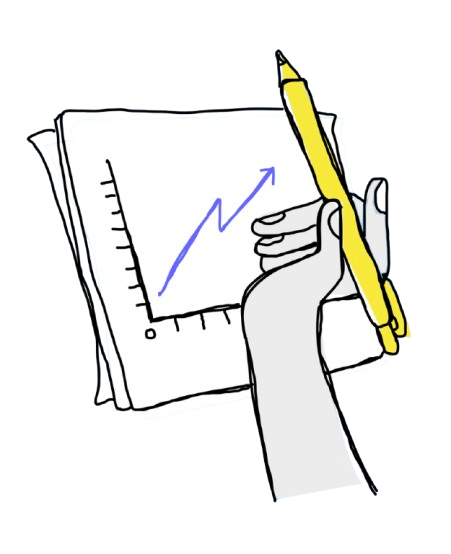 Hand drawing a rising performance chart with a pen